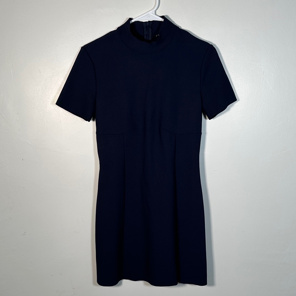 Zara Navy Fit & Flare Mini Dress M Stretch Short Sleeve Chic Classic Elegant